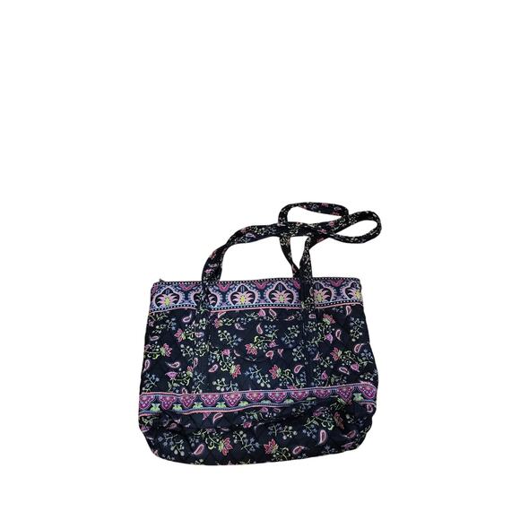 Croft & Barrow Quilted Tote Bag Black Floral Paisley Shoulder Bag Purse Zip Top - Picture 1 of 11